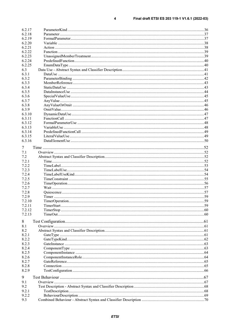 SIST ES 203 119-1 V1.6.1:2022 ETSI ES 203 119-1 V1.6.1 (2022-03) - Methods for Testing and Specification (MTS); The Test Description Language (TDL); Part 1: Abstract Syntax and Associated Semantics - Page 4 preview