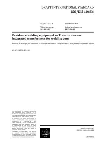 ISO 10656:2016 - Resistance welding equipment -- Transformers -- Integrated transformers for welding guns
