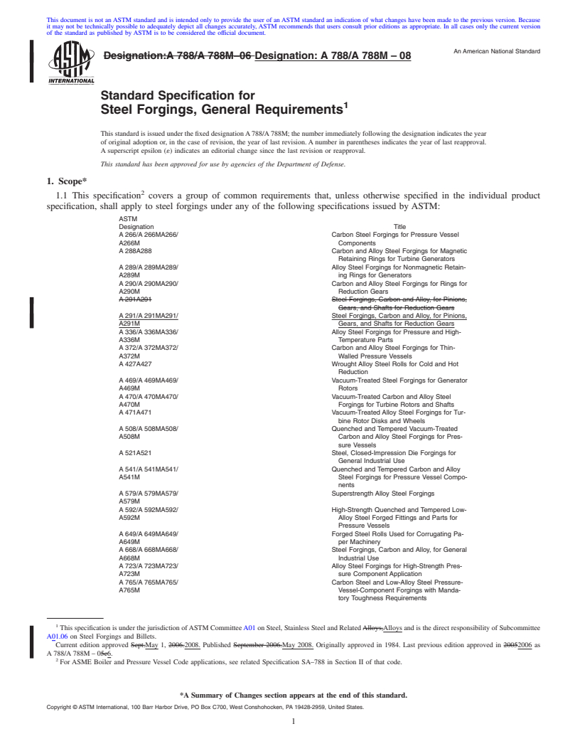 REDLINE ASTM A788/A788M-08 - Standard Specification for  Steel Forgings, General Requirements