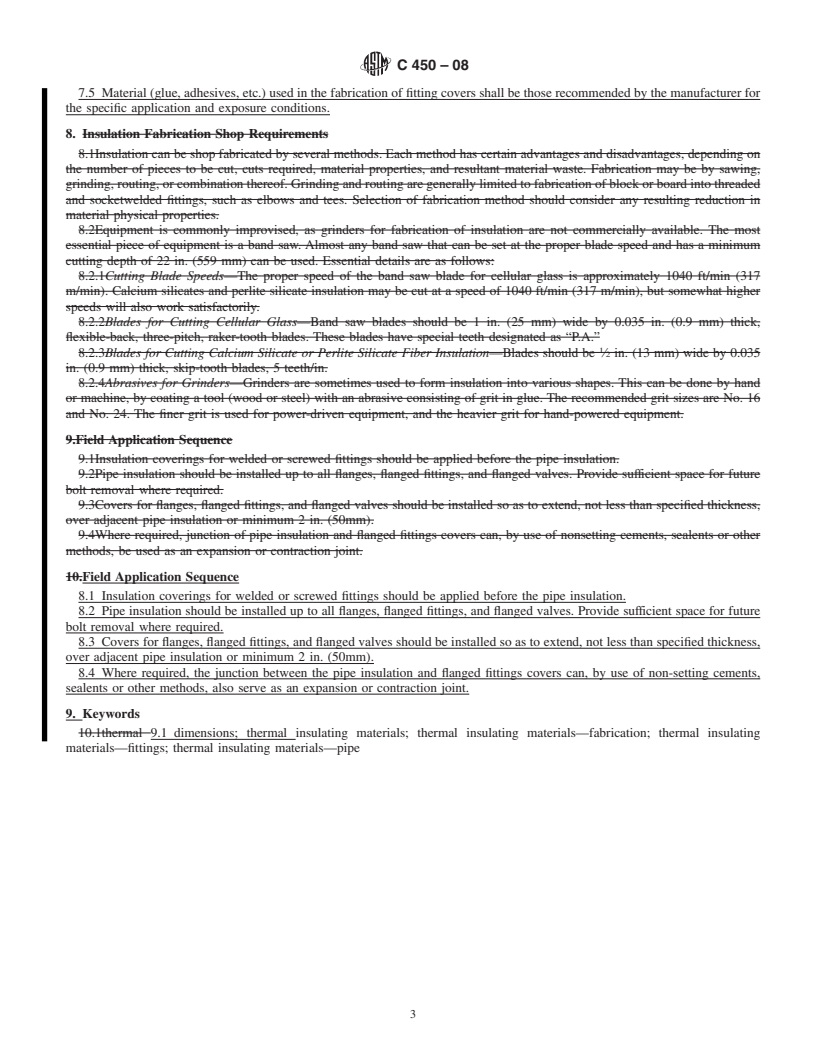 REDLINE ASTM C450-08 - Standard Practice for   Fabrication of Thermal Insulating Fitting Covers for NPS Piping, and Vessel Lagging