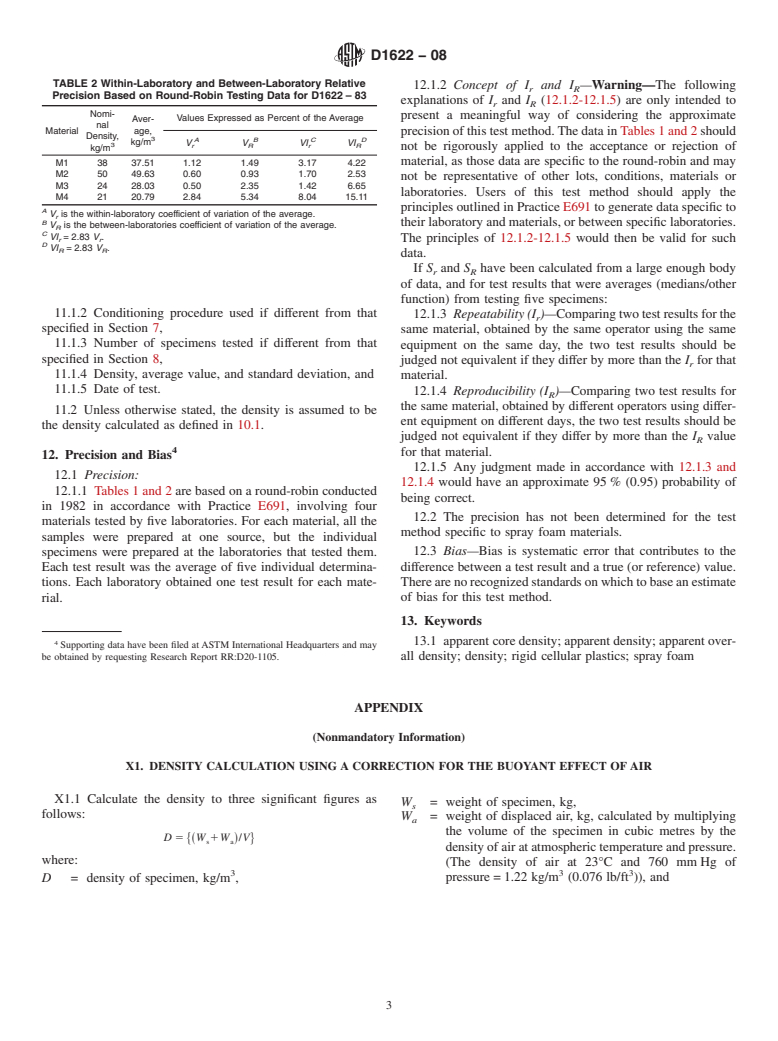 ASTM D1622-08 - Standard Test Method for Apparent Density of Rigid Cellular Plastics