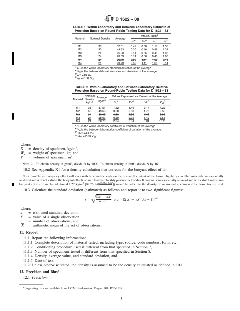 REDLINE ASTM D1622-08 - Standard Test Method for Apparent Density of Rigid Cellular Plastics