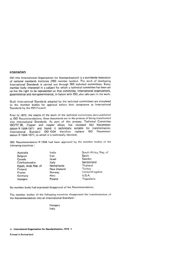 ISO 1554:1976 ISO 1554:1976 - Wrought and cast copper alloys -- Determination of copper content -- Electrolytic method - Page 2 preview