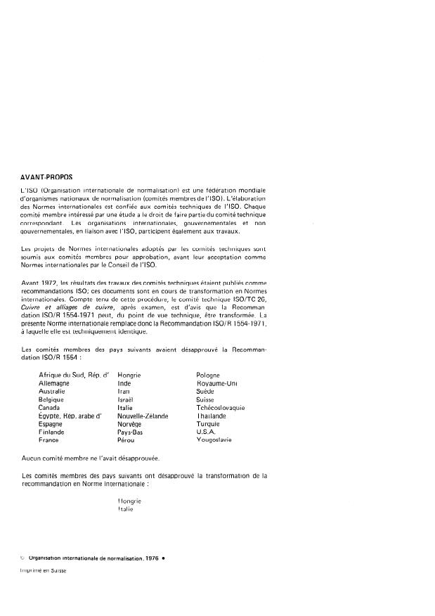 ISO 1554:1976 ISO 1554:1976 - Alliages de cuivre corroyés et moulés -- Dosage du cuivre -- Méthode électrolytique - Page 2 preview