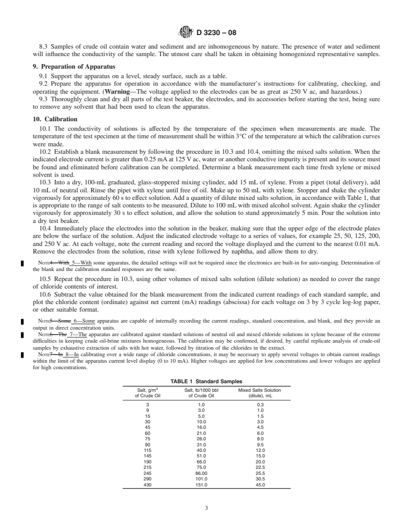 REDLINE ASTM D3230-08 - Standard Test Method for Salts in Crude Oil (Electrometric Method)