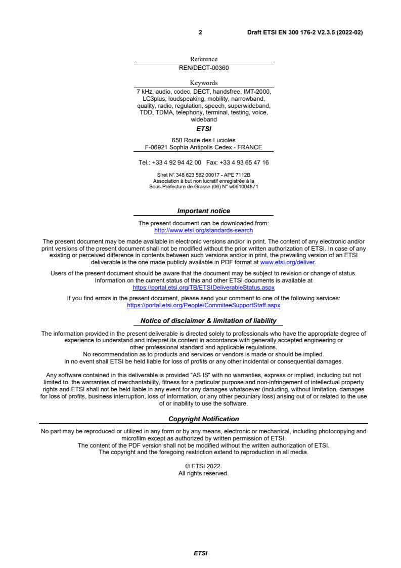 SIST EN 300 176-2 V2.4.1:2022 ETSI EN 300 176-2 V2.3.5 (2022-02) - Digital Enhanced Cordless Telecommunications (DECT); Test specification; Part 2: Audio and speech - Page 2 preview