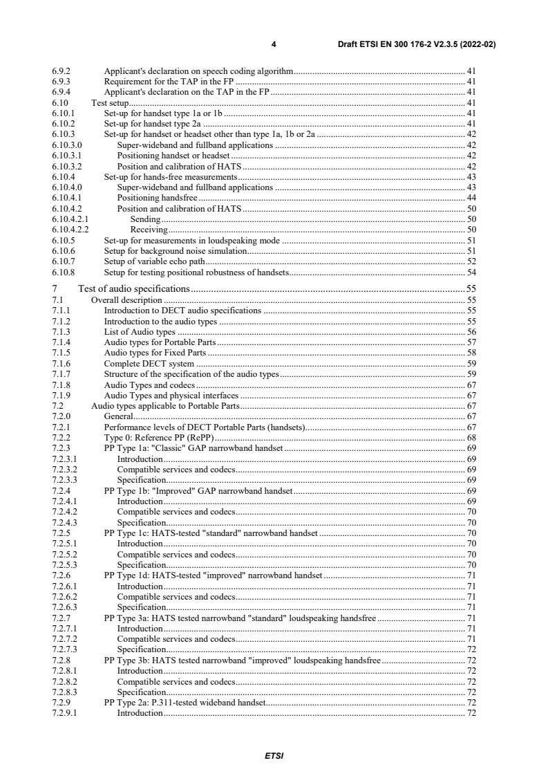SIST EN 300 176-2 V2.4.1:2022 ETSI EN 300 176-2 V2.3.5 (2022-02) - Digital Enhanced Cordless Telecommunications (DECT); Test specification; Part 2: Audio and speech - Page 4 preview