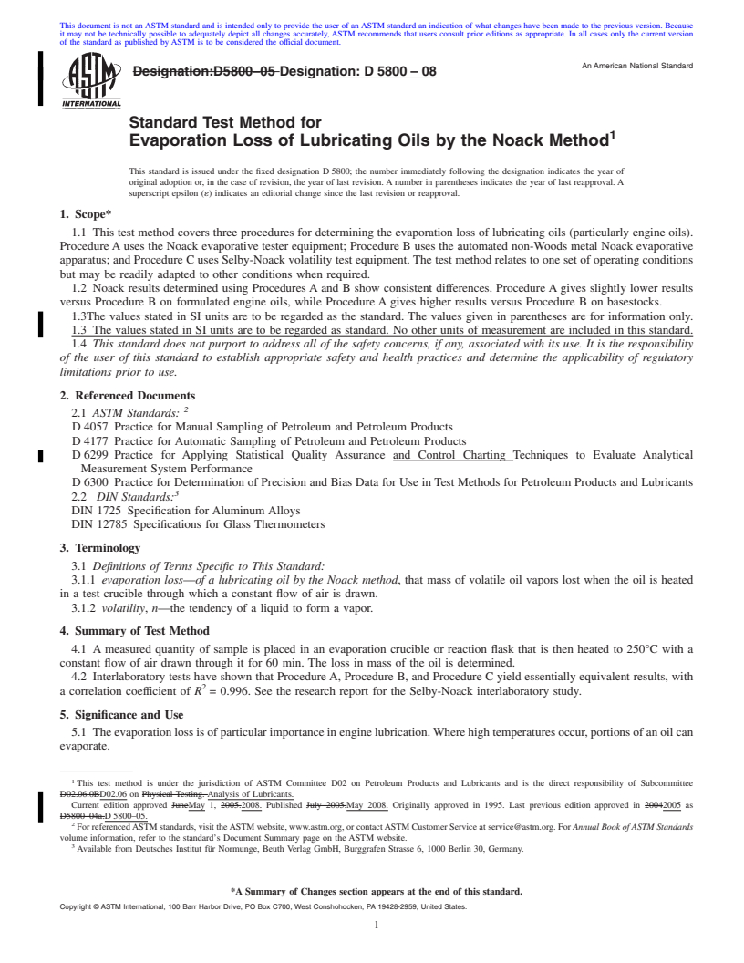 REDLINE ASTM D5800-08 - Standard Test Method for Evaporation Loss of Lubricating Oils by the Noack Method