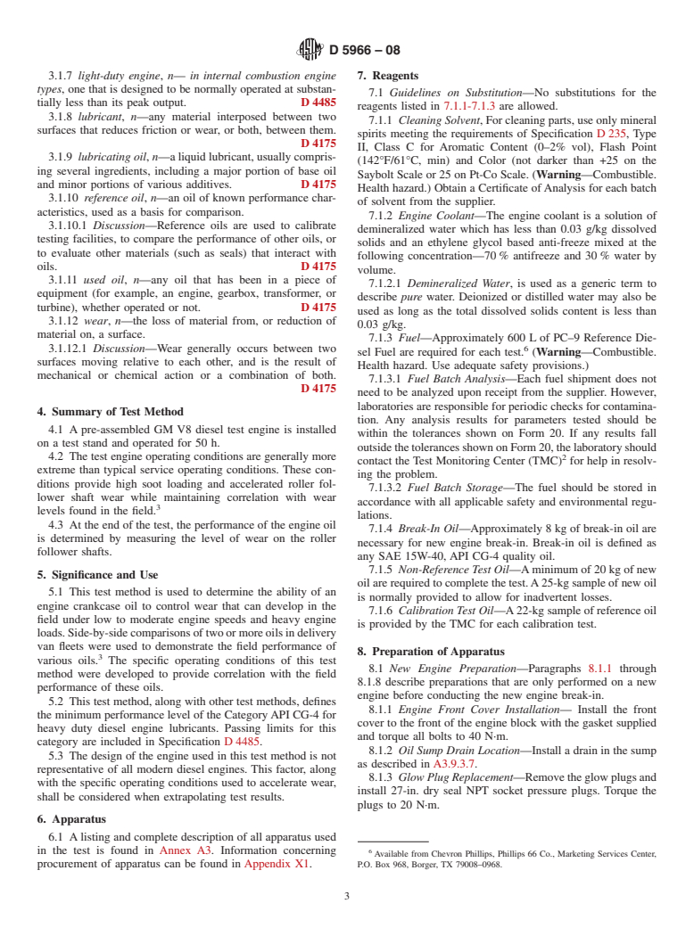 ASTM D5966-08 - Standard Test Method for Evaluation of Engine Oils for Roller Follower Wear in Light-Duty Diesel Engine