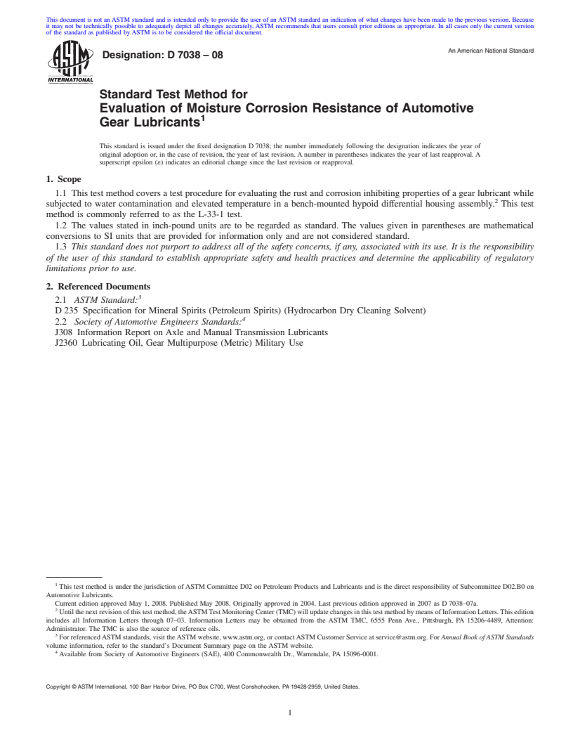 REDLINE ASTM D7038-08 - Standard Test Method for Evaluation of Moisture Corrosion Resistance of Automotive Gear Lubricants