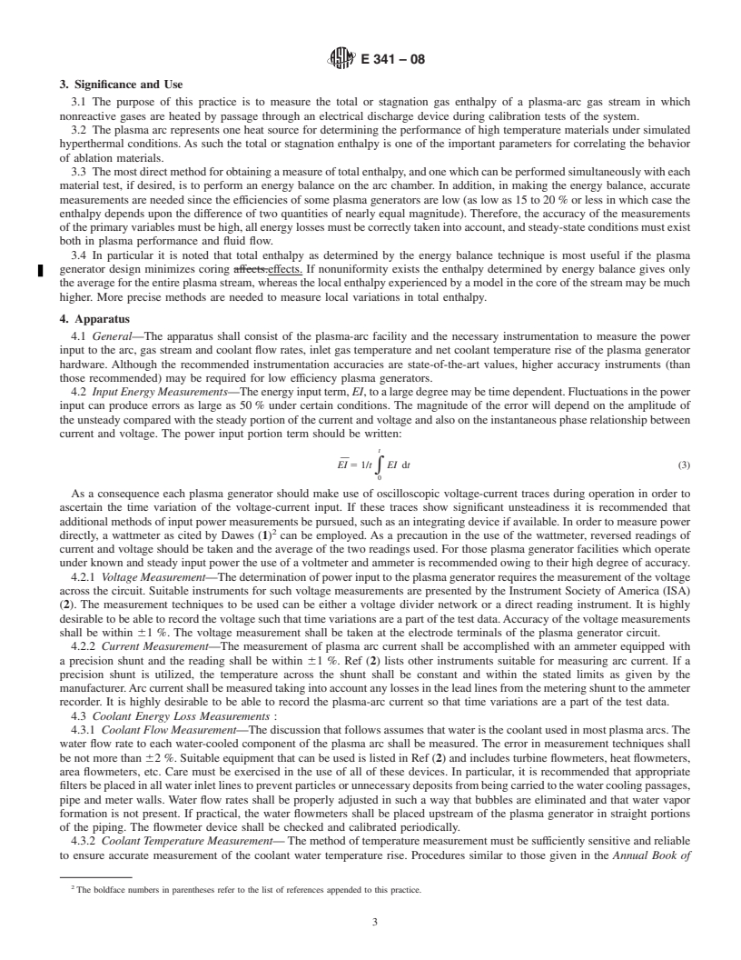 REDLINE ASTM E341-08 - Standard Practice for  Measuring Plasma Arc Gas Enthalpy by Energy Balance