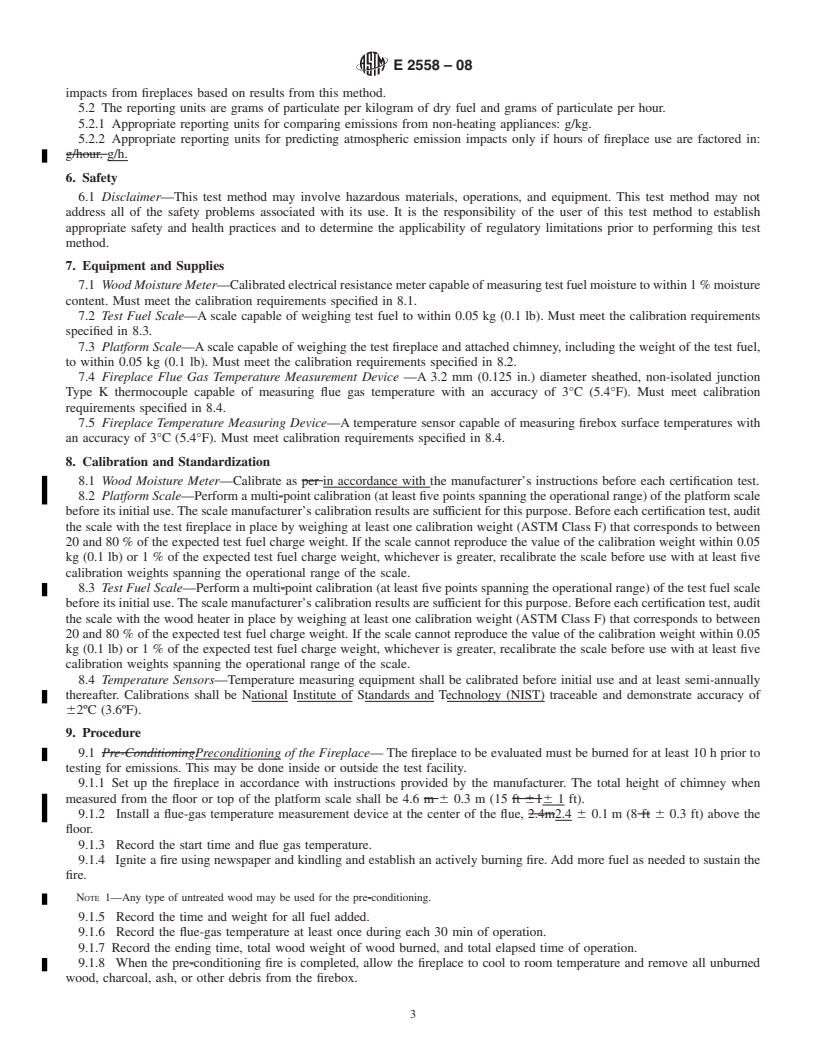 REDLINE ASTM E2558-08 - Standard Test Method for Determining Particulate Matter Emissions from Fires in Low Mass Wood-Burning Fireplaces