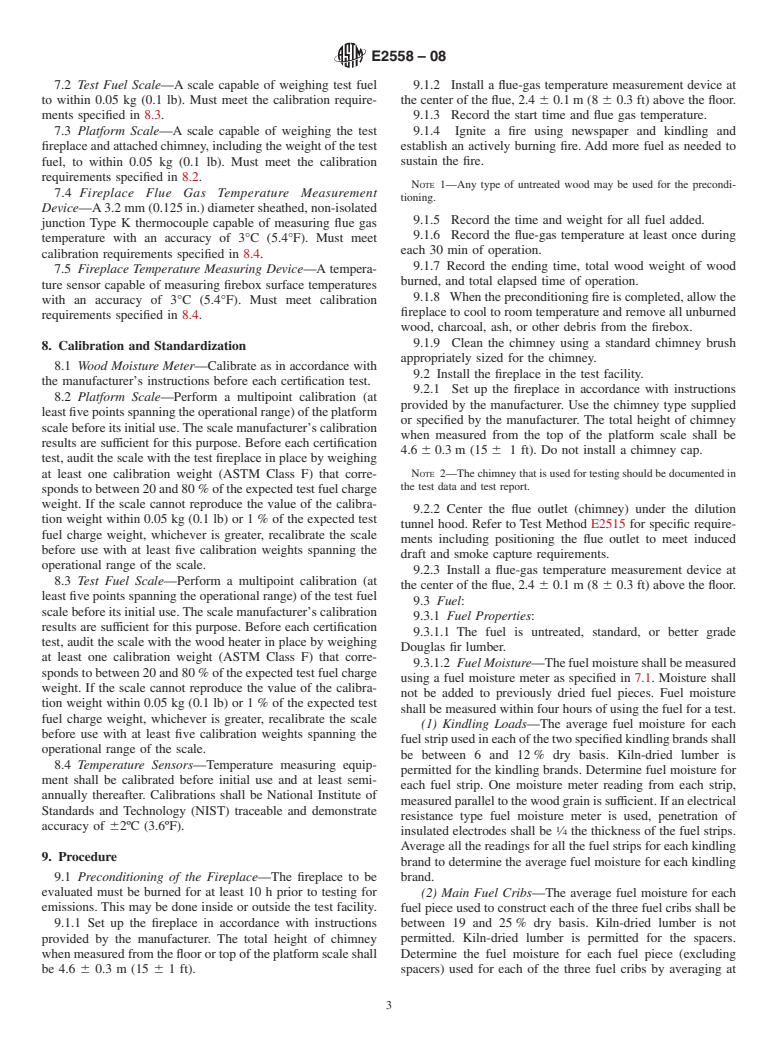 ASTM E2558-08 - Standard Test Method for Determining Particulate Matter Emissions from Fires in Low Mass Wood-Burning Fireplaces