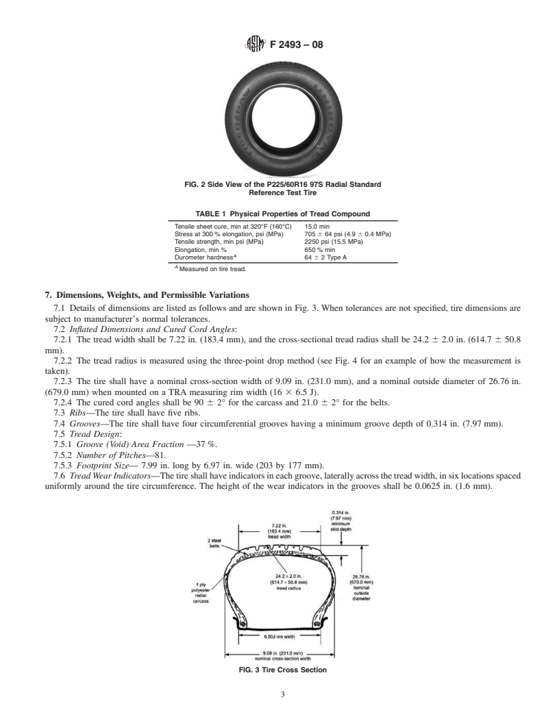 REDLINE ASTM F2493-08 - Standard Specification for P225/60R16 97S Radial Standard Reference Test Tire