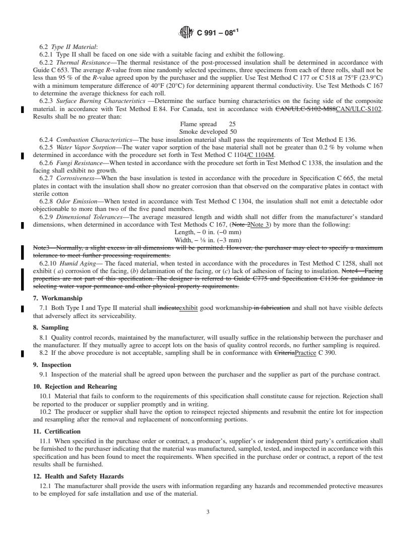 REDLINE ASTM C991-08e1 - Standard Specification for  Flexible Fibrous Glass Insulation for Metal Buildings