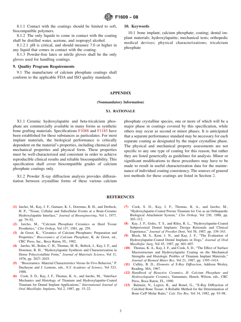 ASTM F1609-08 - Standard Specification for  Calcium Phosphate Coatings for Implantable Materials