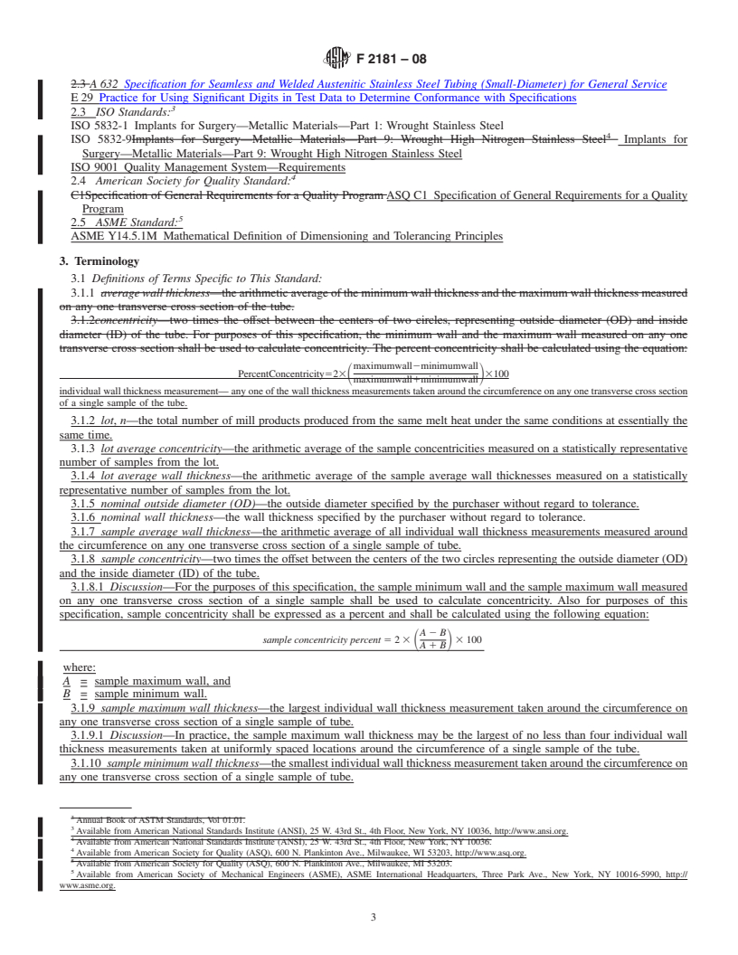 REDLINE ASTM F2181-08 - Standard Specification for Wrought Seamless Stainless Steel Tubing for Surgical Implants