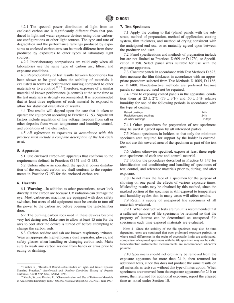 ASTM D5031-01 - Standard Practice for Enclosed Carbon-Arc Exposure Tests of Paint and Related Coatings