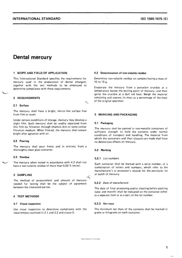 ISO 1560:1975 - Dental mercury