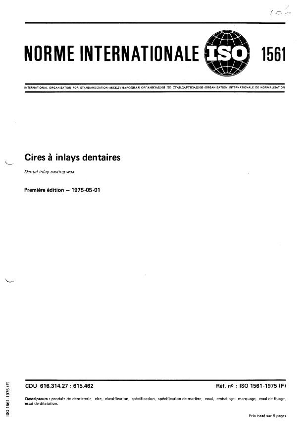ISO 1561:1975 - Cires a inlays dentaires