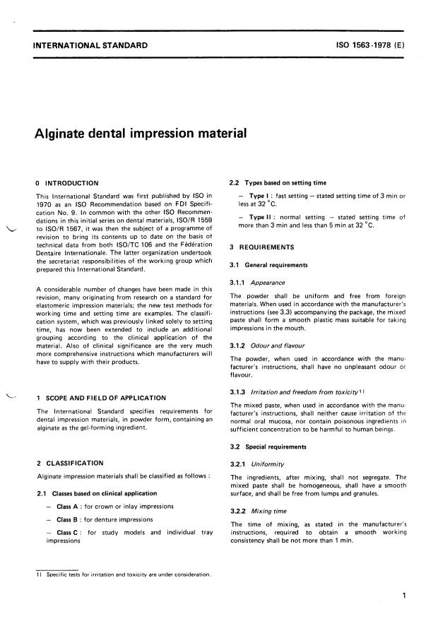 ISO 1563:1978 - Alginate dental impression material