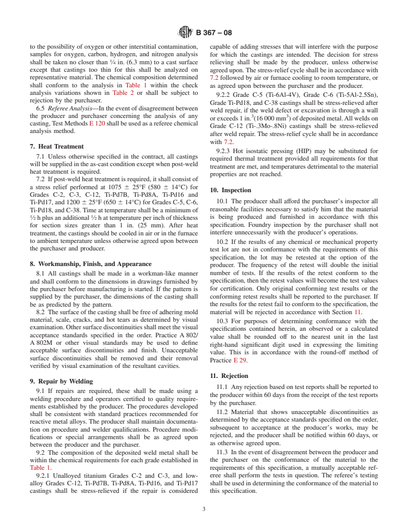 ASTM B367-08 - Standard Specification for  Titanium and Titanium Alloy Castings