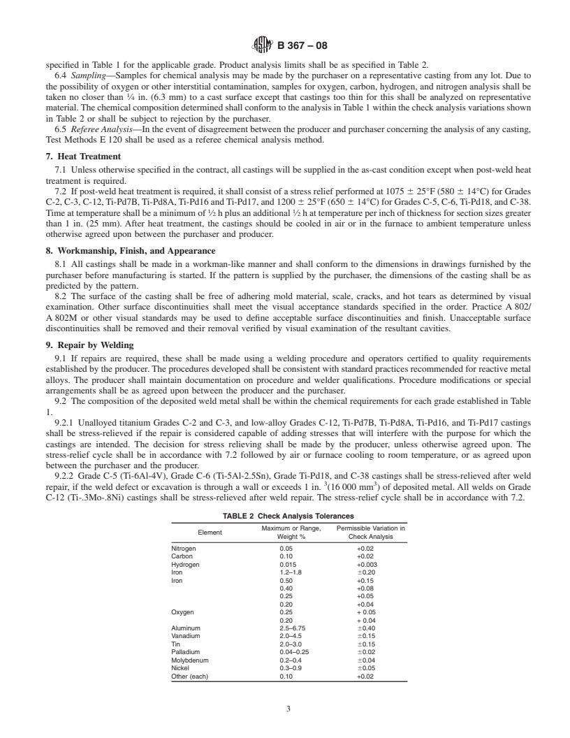 REDLINE ASTM B367-08 - Standard Specification for  Titanium and Titanium Alloy Castings
