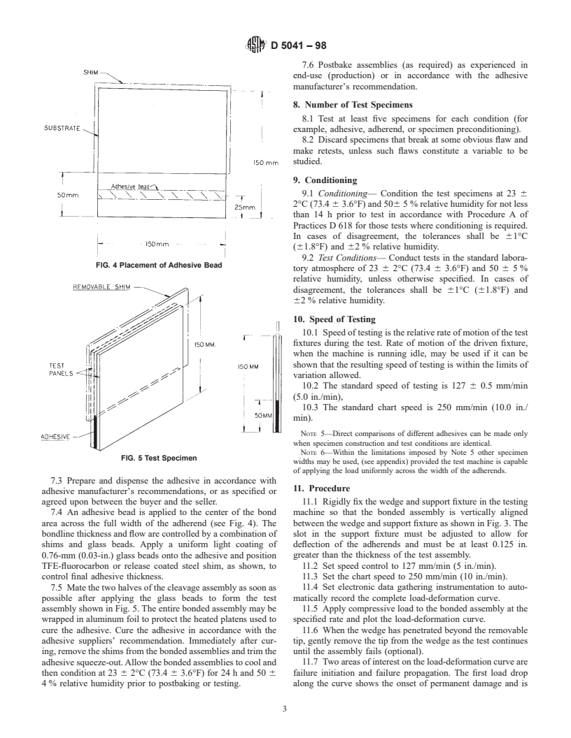 ASTM D5041-98 - Standard Test Method for Fracture Strength in Cleavage of Adhesives in Bonded Joints