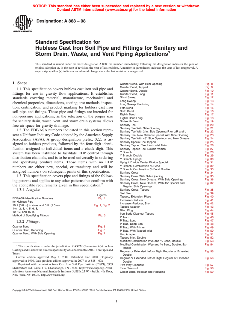 ASTM A888-08 - Standard Specification for Hubless Cast Iron Soil Pipe and Fittings for Sanitary and Storm Drain, Waste, and Vent Piping Applications