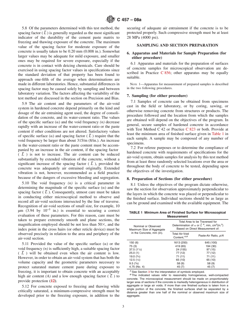 ASTM C457-08a - Standard Test Method for  Microscopical Determination of Parameters of the Air-Void System in   Hardened Concrete