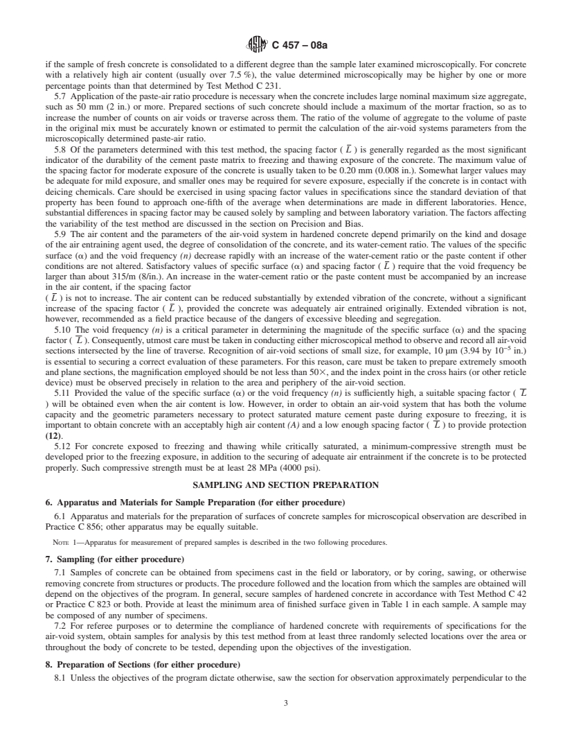 REDLINE ASTM C457-08a - Standard Test Method for  Microscopical Determination of Parameters of the Air-Void System in   Hardened Concrete