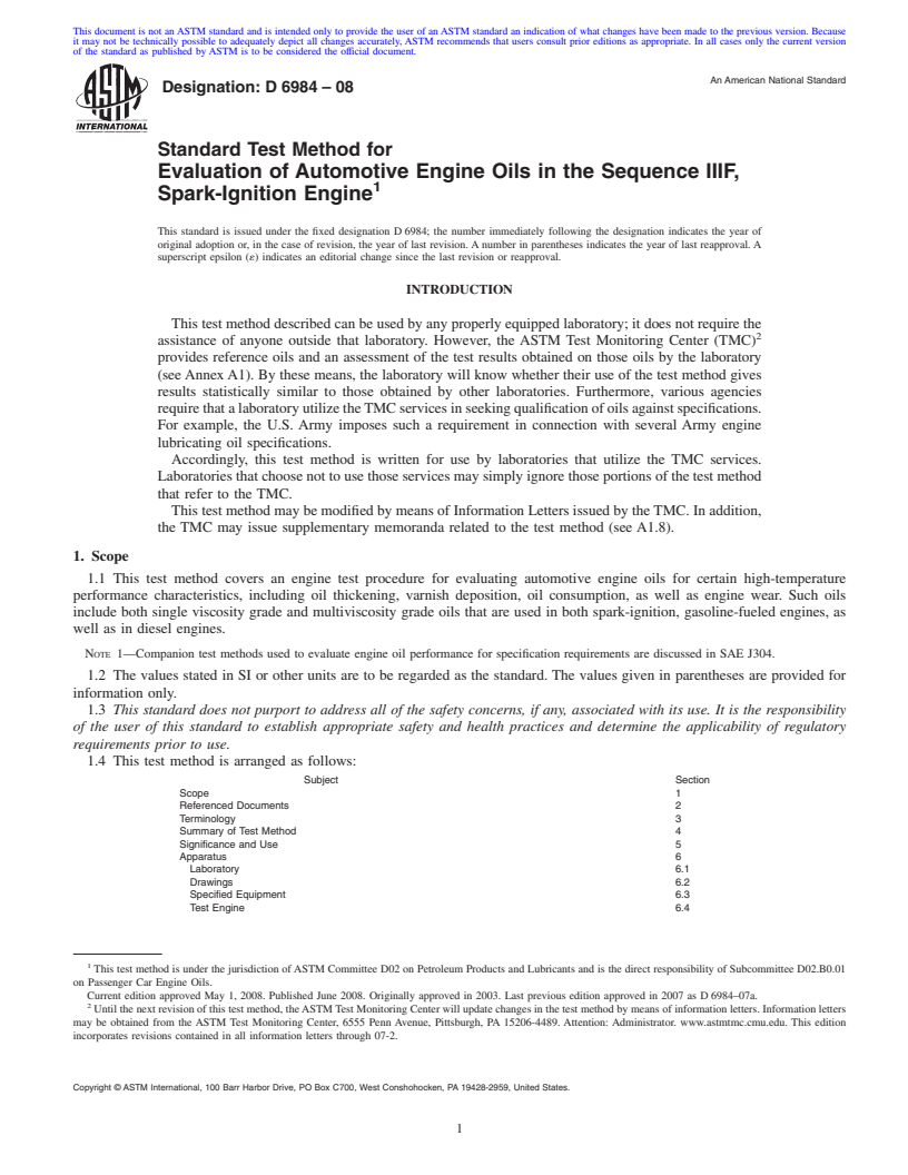 REDLINE ASTM D6984-08 - Standard Test Method for Evaluation of Automotive Engine Oils in the Sequence IIIF, Spark-Ignition Engine