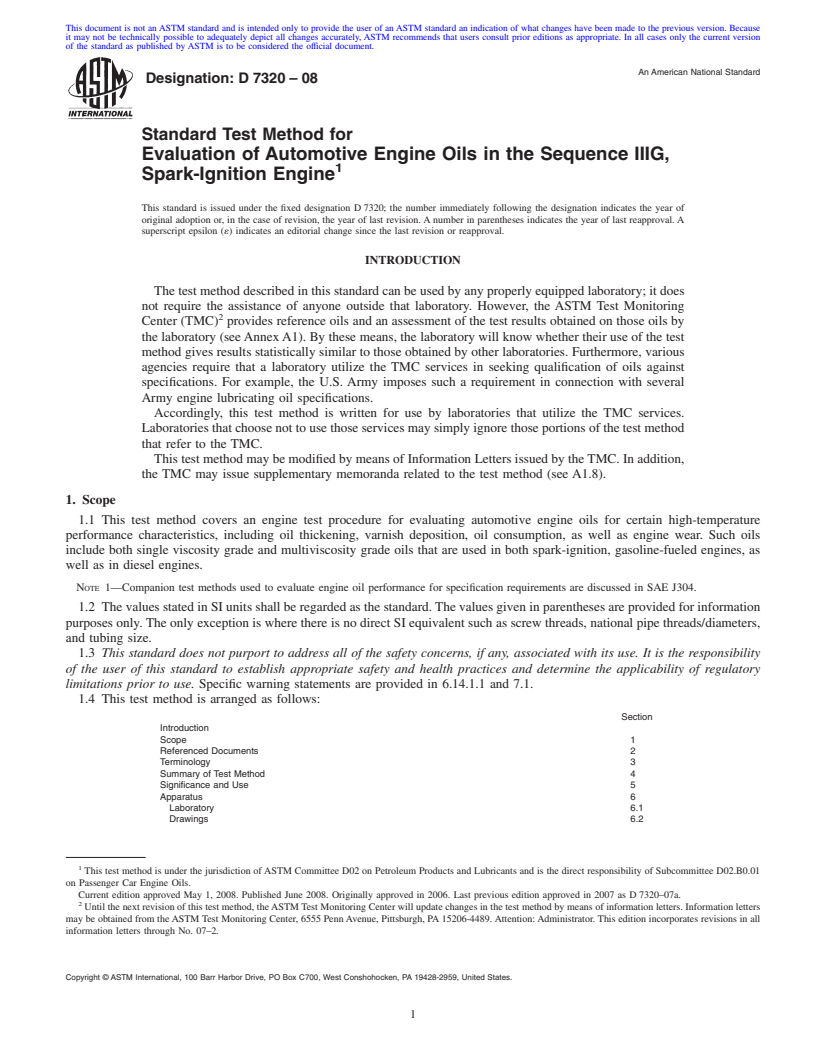 REDLINE ASTM D7320-08 - Standard Test Method for Evaluation of Automotive Engine Oils in the Sequence IIIG, Spark-Ignition Engine