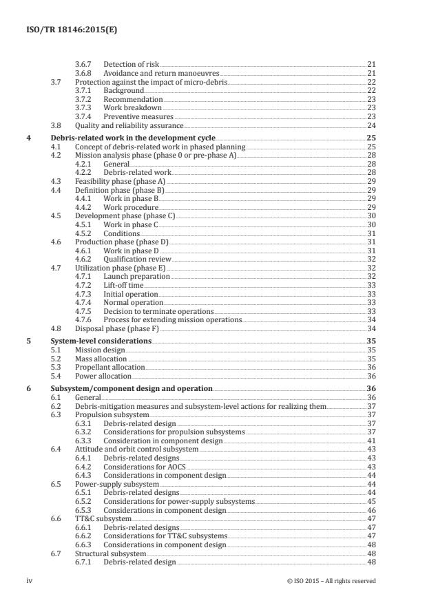 ISO/TR 18146:2015 ISO/TR 18146:2015 - Space systems -- Space debris mitigation design and operation guidelines for spacecraft - Page 4 preview