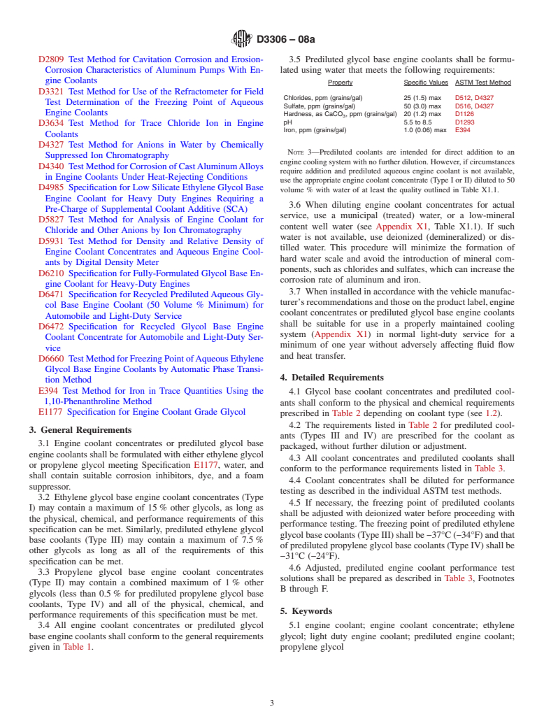 ASTM D3306-08a - Standard Specification for Glycol Base Engine Coolant for Automobile and Light-Duty Service