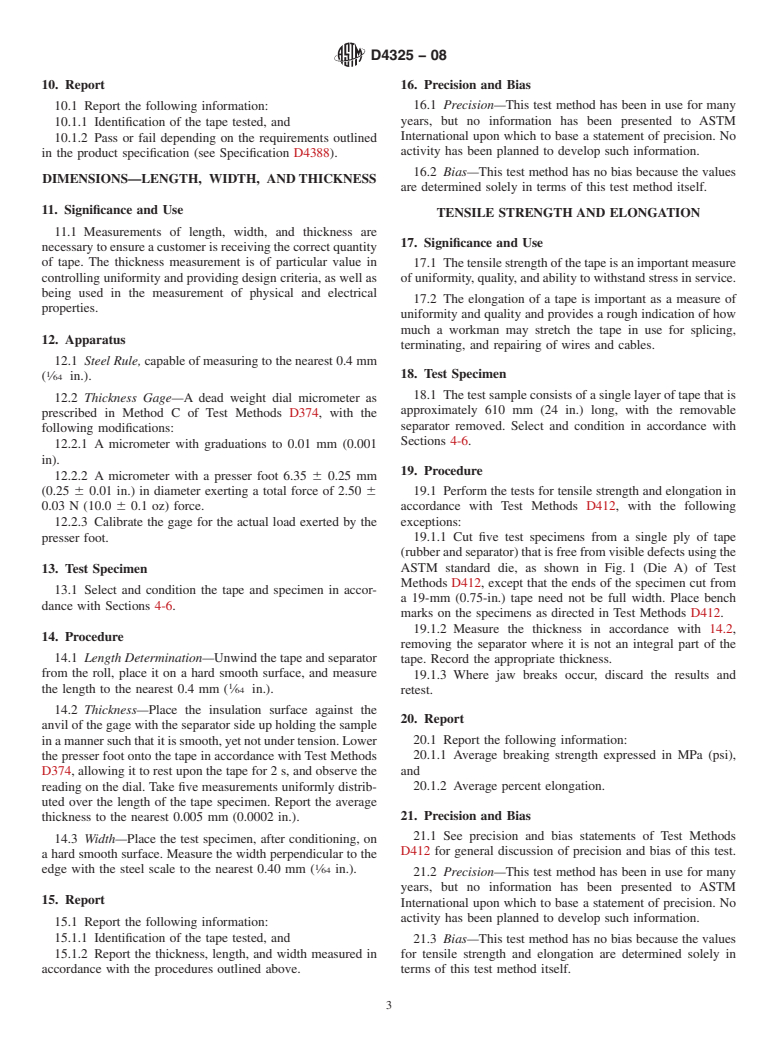 ASTM D4325-08 - Standard Test Methods for  Nonmetallic Semi-Conducting and Electrically Insulating Rubber Tapes