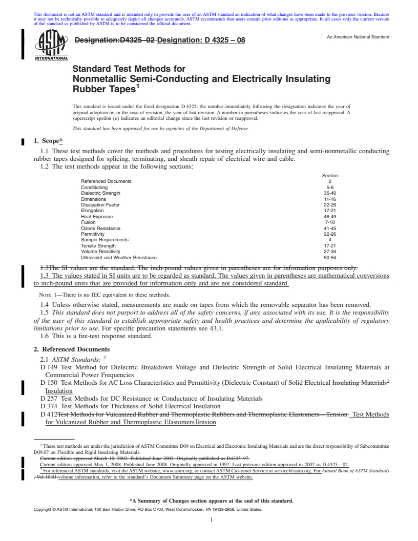 REDLINE ASTM D4325-08 - Standard Test Methods for  Nonmetallic Semi-Conducting and Electrically Insulating Rubber Tapes