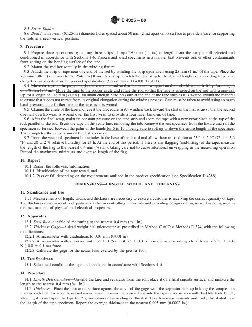 REDLINE ASTM D4325-08 - Standard Test Methods for  Nonmetallic Semi-Conducting and Electrically Insulating Rubber Tapes