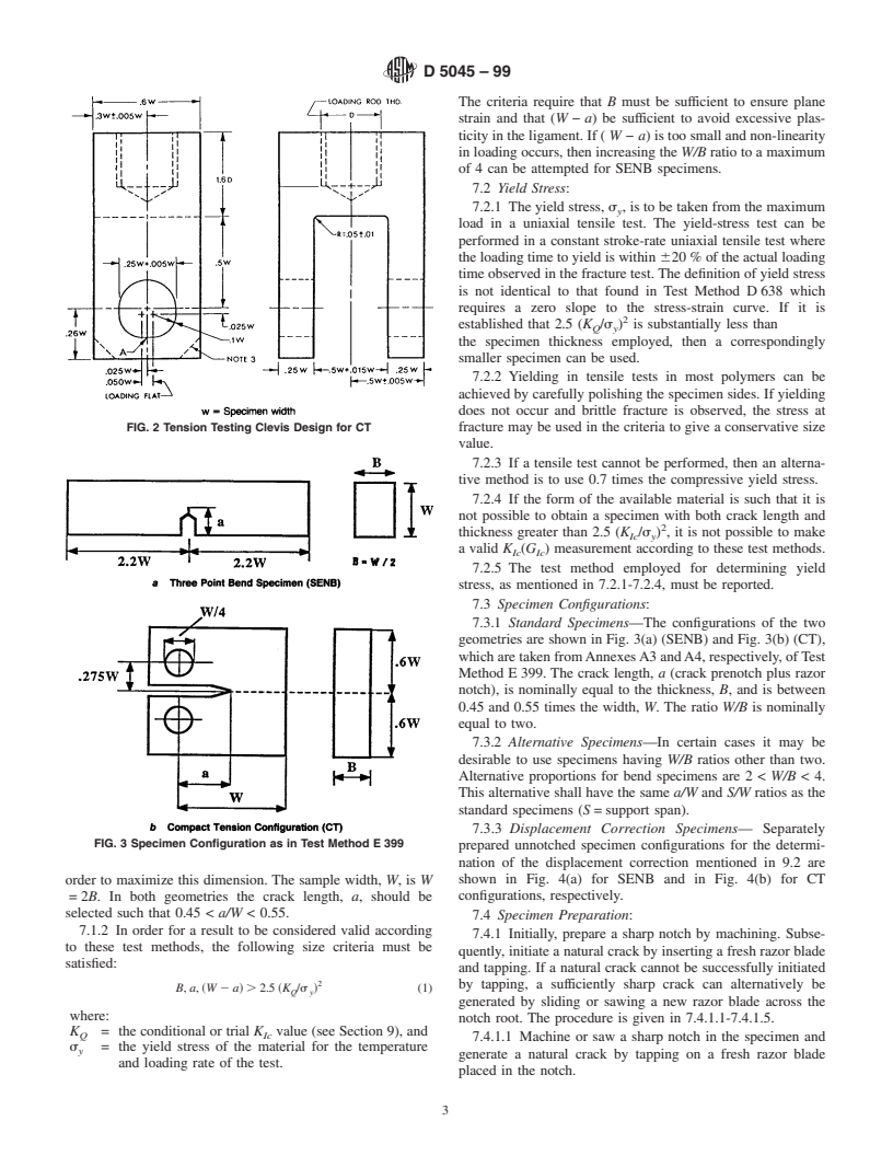 ASTM D5045-99 - Standard Test Methods for Plane-Strain Fracture Toughness and Strain Energy Release Rate of Plastic Materials