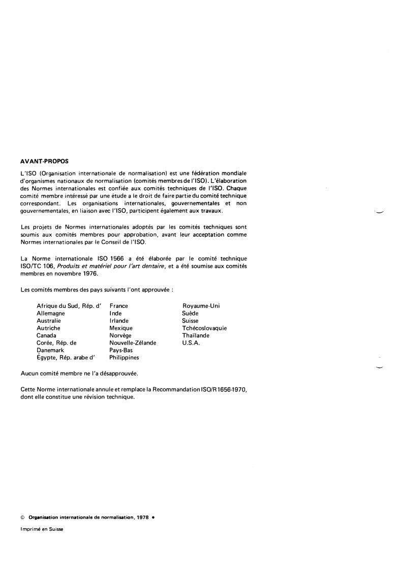 ISO 1566:1978 ISO 1566:1978 - Dental zinc phosphate cement
Released:6/1/1978 - Page 2 preview