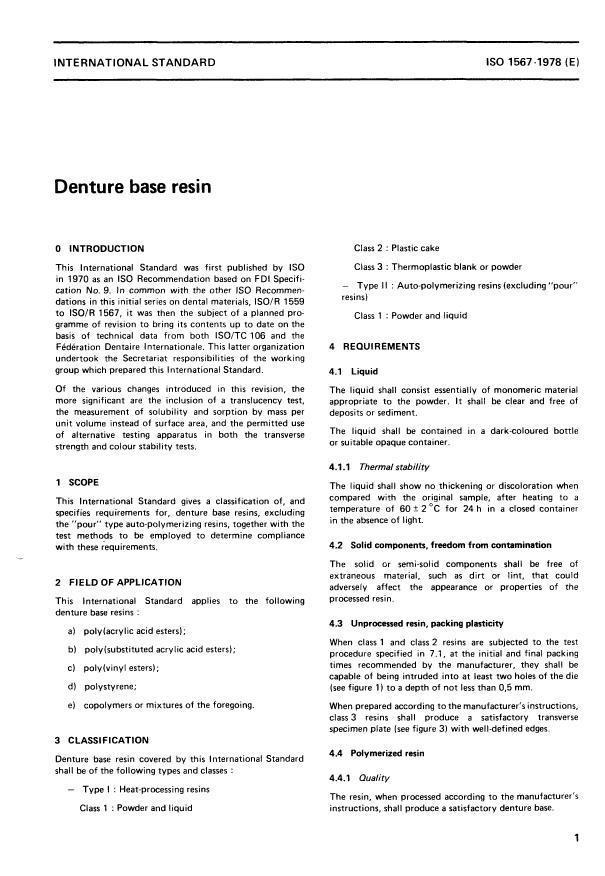 ISO 1567:1978 - Denture base resin