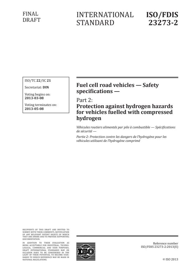 ISO/FDIS 23273-2 - Fuel cell road vehicles -- Safety specifications
