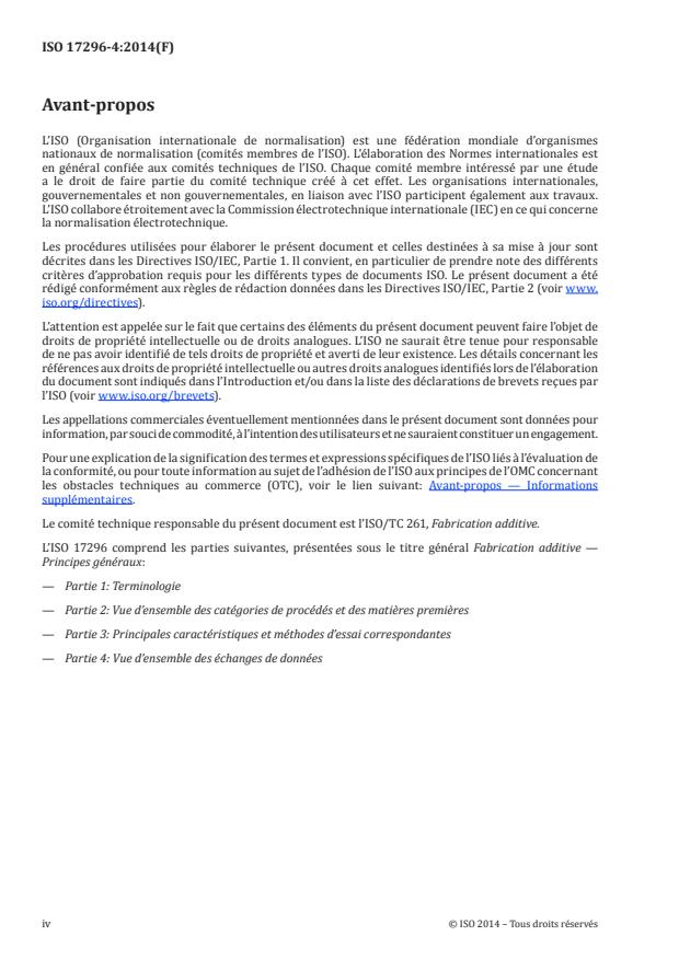 ISO 17296-4:2014 ISO 17296-4:2014 - Fabrication additive -- Principes généraux - Page 4 preview