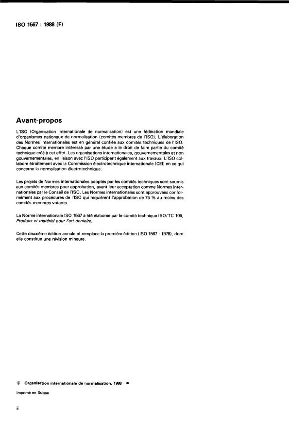 ISO 1567:1988 ISO 1567:1988 - Art dentaire -- Polymeres pour base de protheses dentaires - Page 2 preview