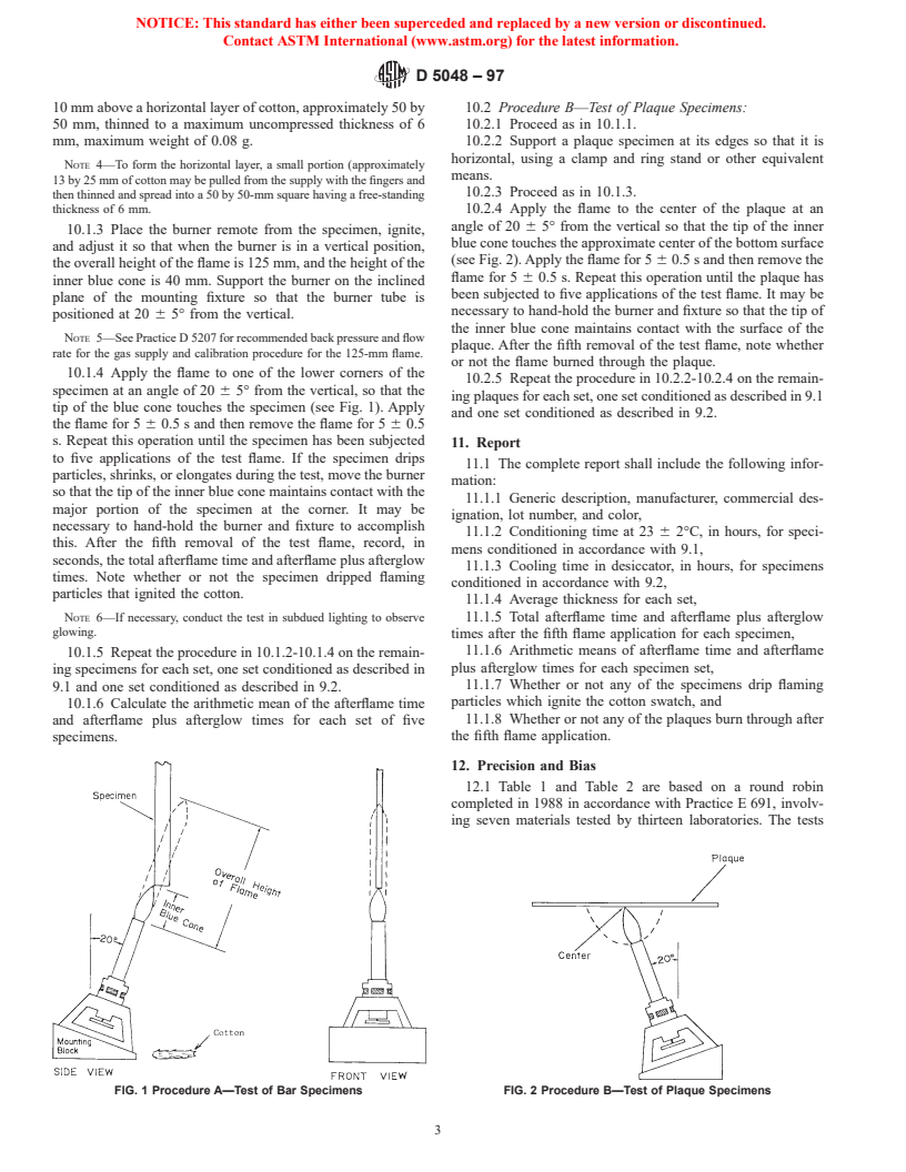 ASTM D5048-97 - Standard Test Method for Measuring the Comparative Burning Characteristics and Resistance to Burn-Through of Solid Plastics Using 125-mm Flame