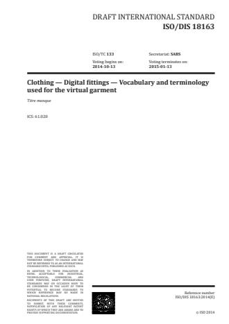 ISO 18163:2016 - Clothing -- Digital fittings -- Vocabulary and terminology used for the virtual garment