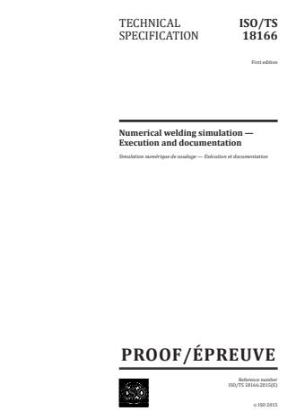ISO/TS 18166:2016 - Numerical welding simulation -- Execution and documentation