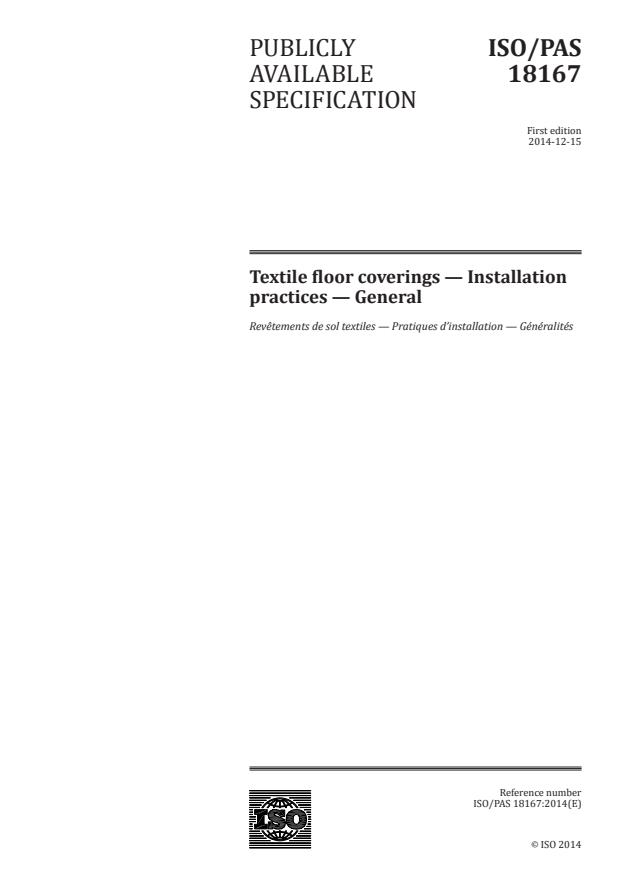ISO/PAS 18167:2014 - Textile floor coverings -- Installation practices -- General