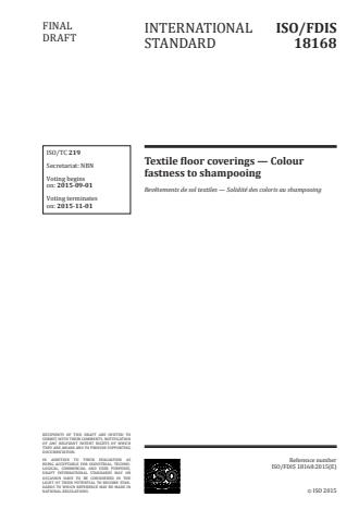ISO 18168:2015 - Textile floor coverings -- Colour fastness to shampooing