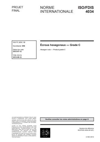 ISO 4034:2012 - Écrous hexagonaux normaux (style 1) -- Grade C